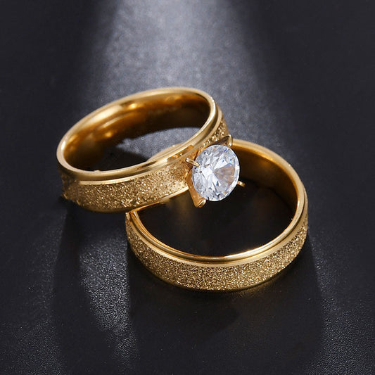 Stainless Steel Couple Rings Set Matching Promise Rings For Him And Her Geometric Frosted Finish Sizes 6 7 8 9 10 11 12