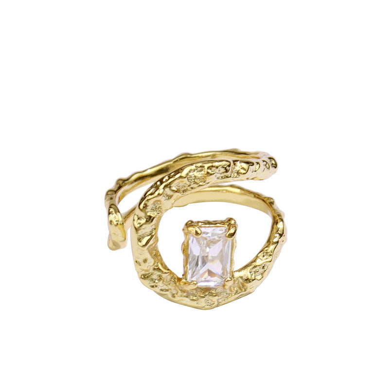 Womens Open Ring Adjustable Silver Plated Zircon Inlay Geometric Metal Ring Luxury Simplicity For Daily Wear Everyday