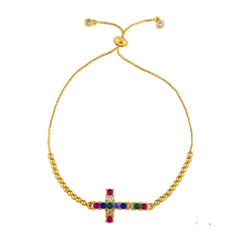 Womens Pearl Bracelet Gold Plated With Artificial Gemstones HeartCross CrownCharms 23cm Chain 24mm Pendant for