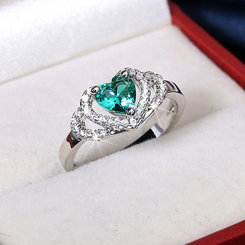 Heart Shape Green Zircon Ring For Women Brass Alloy Inlaid Gemstone Engagement And Anniversary Elegant Jewelry Gleaming