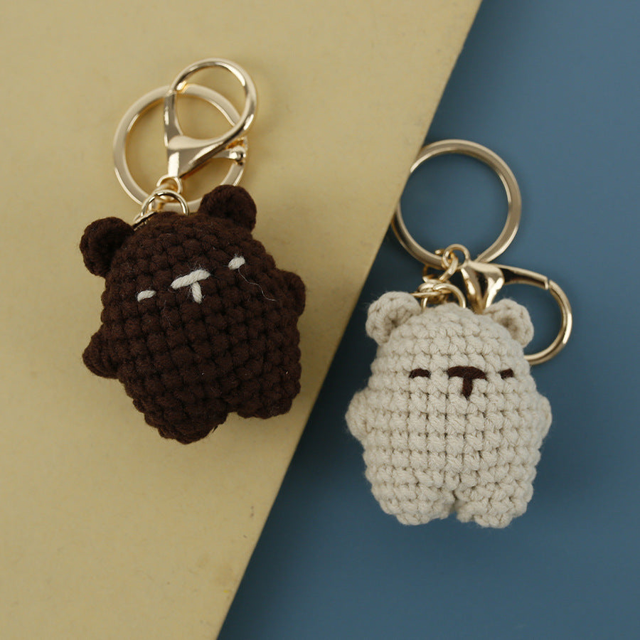 Handmade Mini Animal Keychain Knit Wool Bear Piglet Pendant