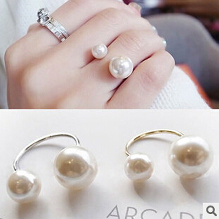 Elegant U Shaped Pearl Inlay Alloy Ring For Women Adjustable Opening Korean Style Birthday Gifts Everyday Wear