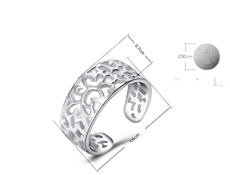 Womens Heart Ring Natural Carved Tail Silver 800 White Copper Jewelry Gift For Her Handcrafted Design Gift Gem