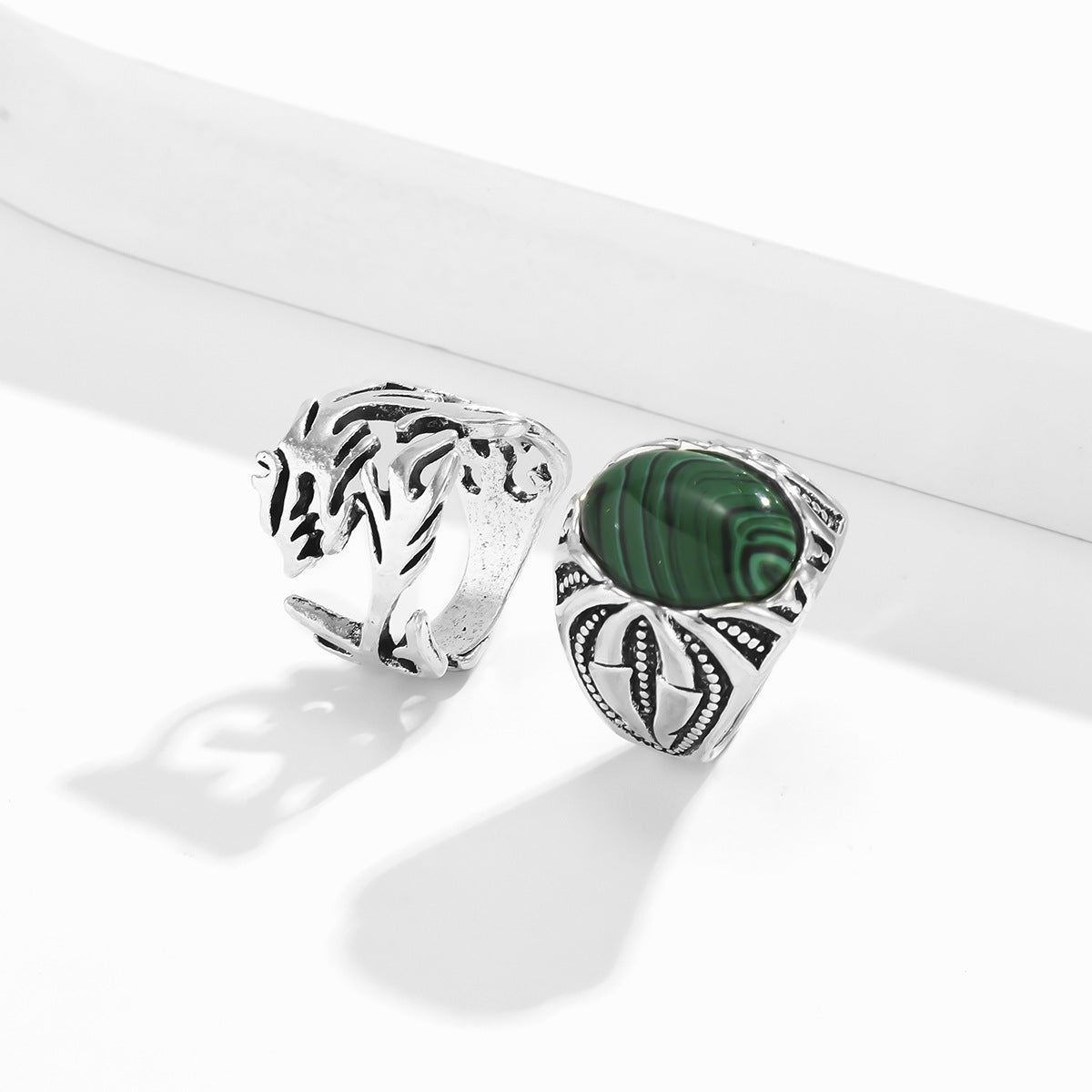 Mens Ring Set Of Two Retro Pattern Design Ancient Silver Finish Perfect For Everyday Wear Or Special Occasions