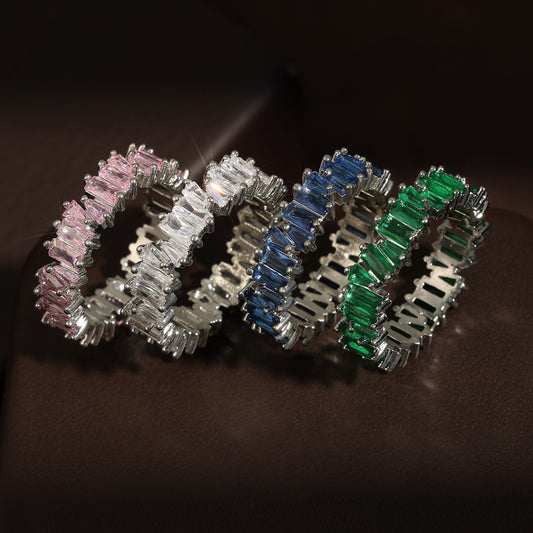 Womens Copper Ring Inlaid Zircon Ladder Design Geometric Square With Gold Inlay Treatment Fashion Jewelry Gift