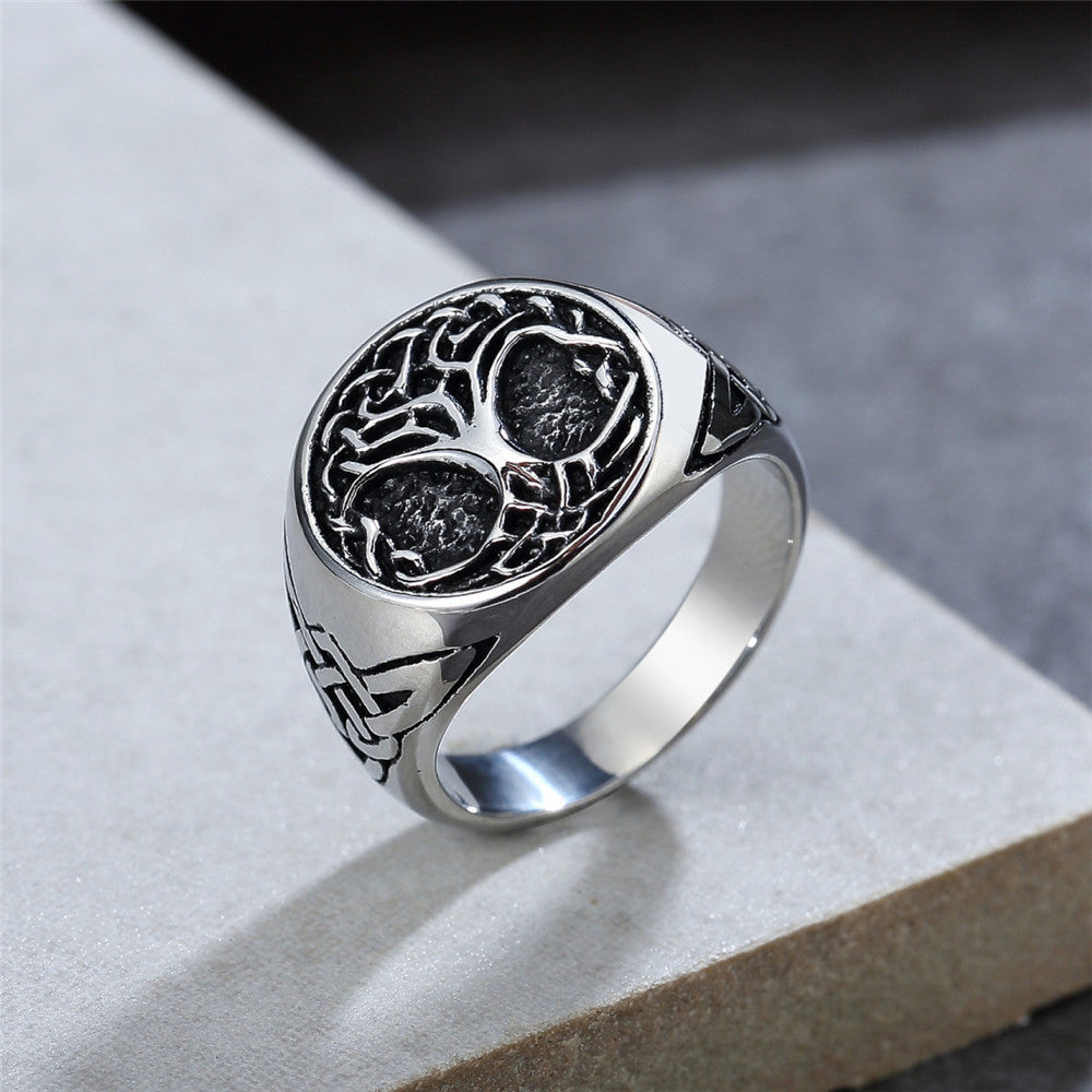 Men's Viking Tree Of Life Ring Titanium Steel Band Geometric Jewelry Gift for Him Personality Ring Steel or Gold Color Norse Mythology Ring