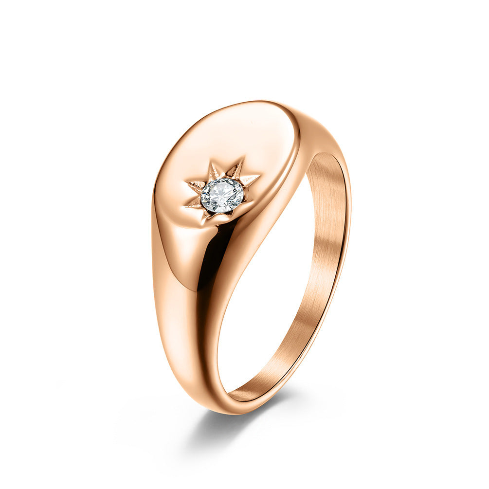 Elegant Diamond Titanium Steel Ring For Women With Star Pattern In Gold Rose Gold Or Steel Finish With Lasting Shine