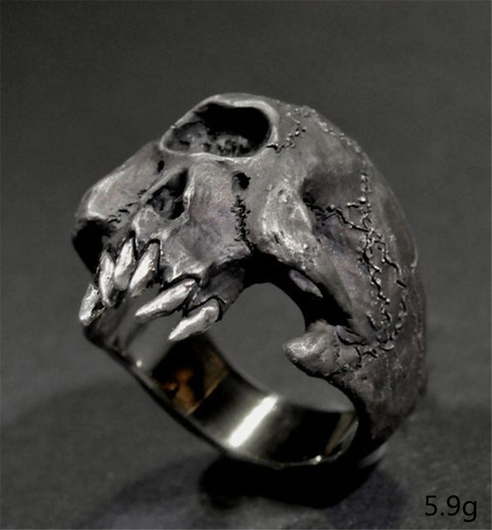 Mens Skull Ring With Tooth Geometric Alloy Statement Jewelry For Festivals Individually Packed European American