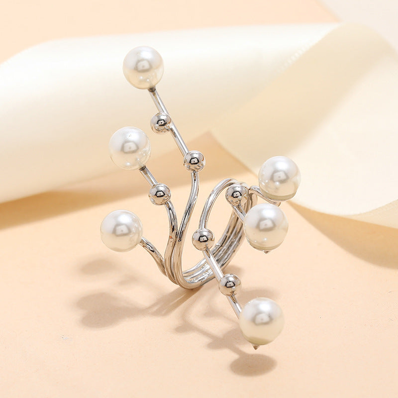 Geometric Pearl Ring Alloy European Jewelry For Women