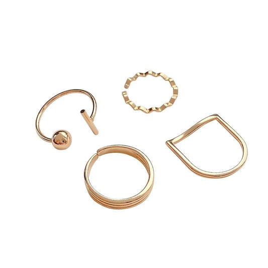 Womens Four Piece Copper Geometric Ring Set European American Fashion Jewelry Durable Electroplated Accessory Everyday