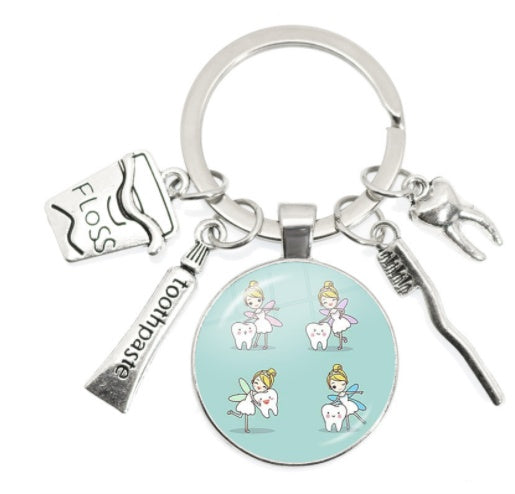 Round Toothbrush Keychain Alloy Metal Key Ring Unisex Pendant Gift for Keys Bags Backpacks and More Gift Ideas