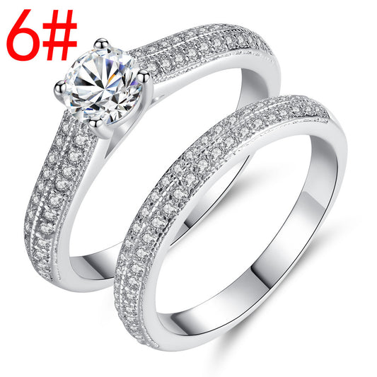 Couples Zircon Ring Four Prong Micro Inlaid Geometric Electroplated Metal Promise Engagement Anniversary Gift Ring