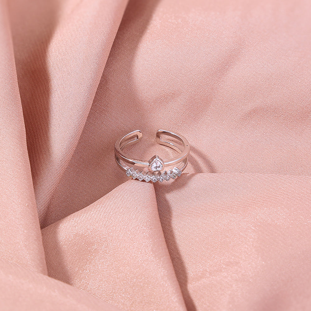 Two Layer Zircon Ring Adjustable Copper Brass Ring Electroplated Finish Elegant Statement Ring Perfect Gift For Women