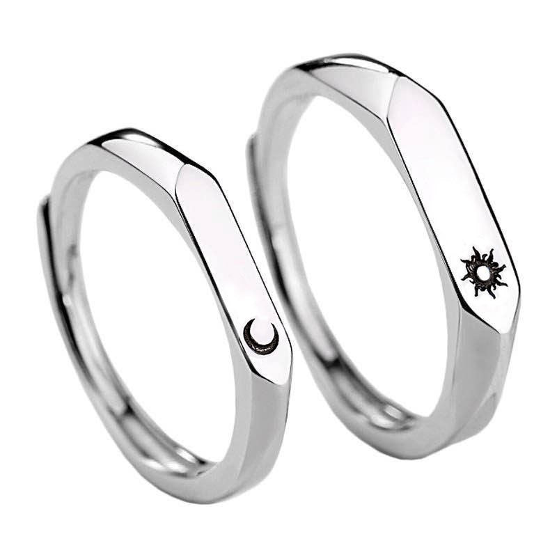 Copper Sun Moon Couple Rings Adjustable Opening Rhombus Set His And Hers Promise Rings Anniversary For Couples