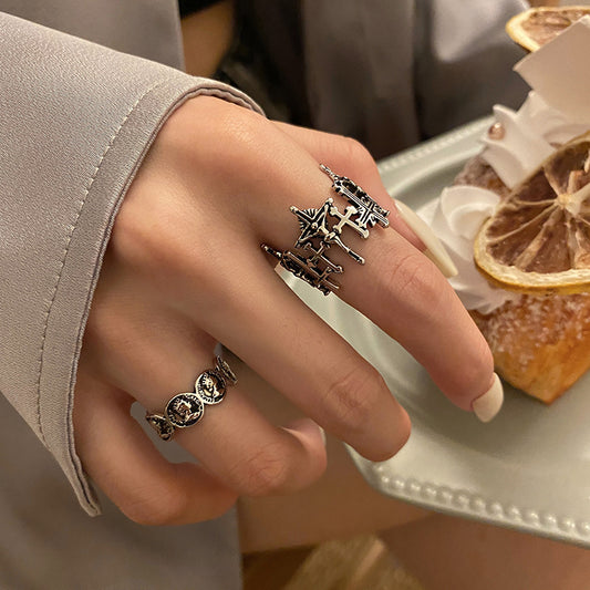 Unisex Vintage Silver Plated Ring Adjustable Geometric Design Retro Style Individually Packed Jewelryaccessory