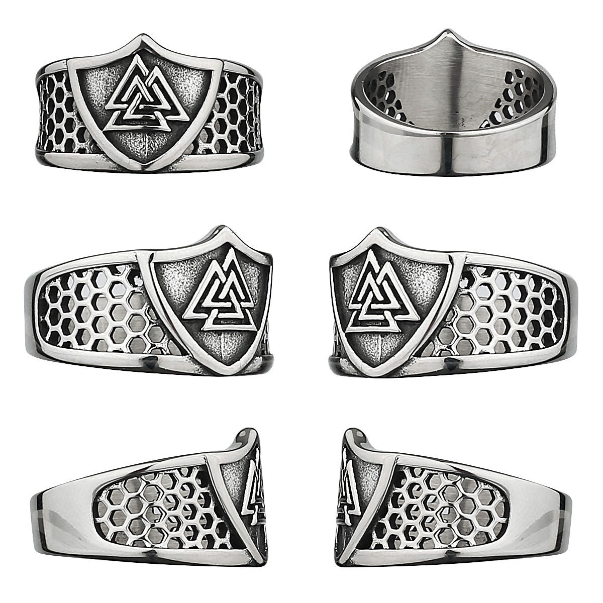 Men Shield Rune Ring Titanium Steel Hollow Band Vintage Norse Inspired Jewelry For Everyday Wear Durable Gift Idea