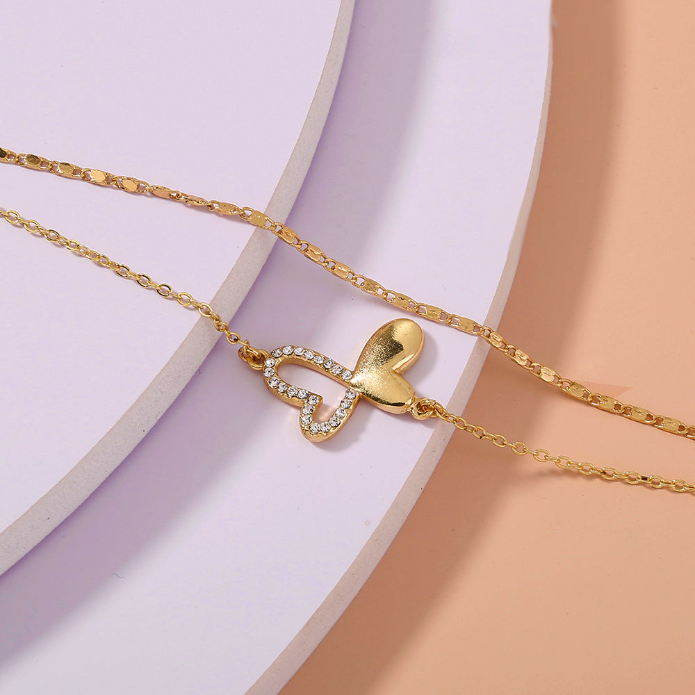 Womens Butterfly Bracelet Double Layer Pendant Copper Electroplated Jewelry Hollow Diamond European Bracelet24