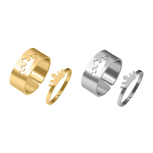 Stainless Steel Crown Puzzle Couple Ring Set For Women Men Lovers Romantic Trendy Silver Gold For Lovers Gifts