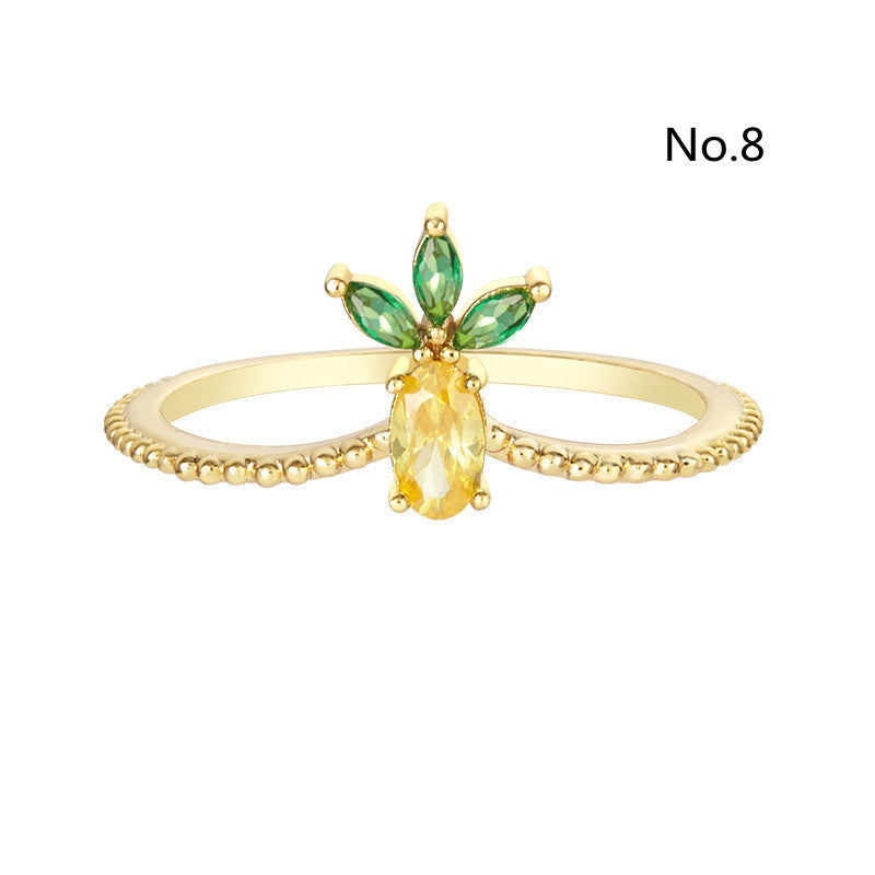 Tropical Fruit Ring Copper Zircon Fruit Shape Jewelry Womens No7 Holiday Gift Gold Plated Inlay For Daily Wear