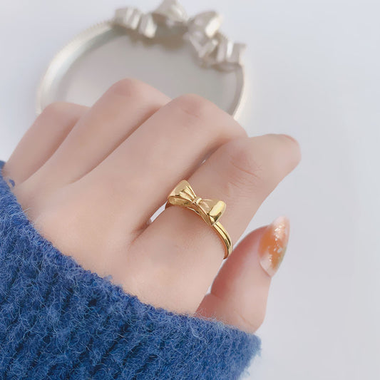 Golden Bowknot Ring For Women Titanium Steel Electroplated Bow Shape Jewelry US Size 6 7 8 9 Style Womens Gold