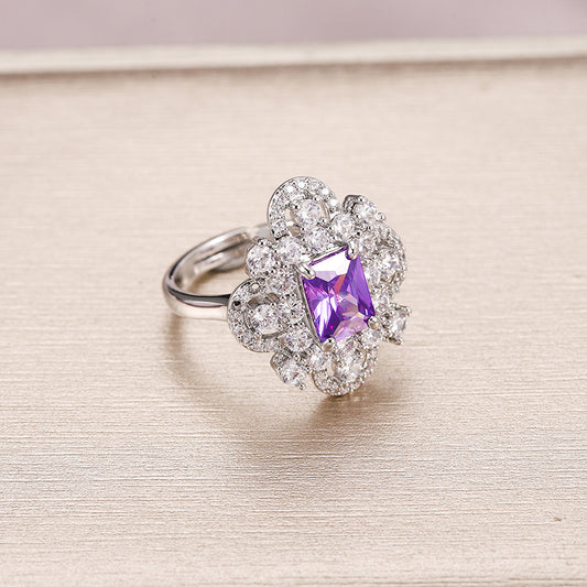 Womens Copper Ring with Color Zirconium Geometric Design Palladium White K Processing Noble Retro Fashion Ring Jewelry Gift For Her