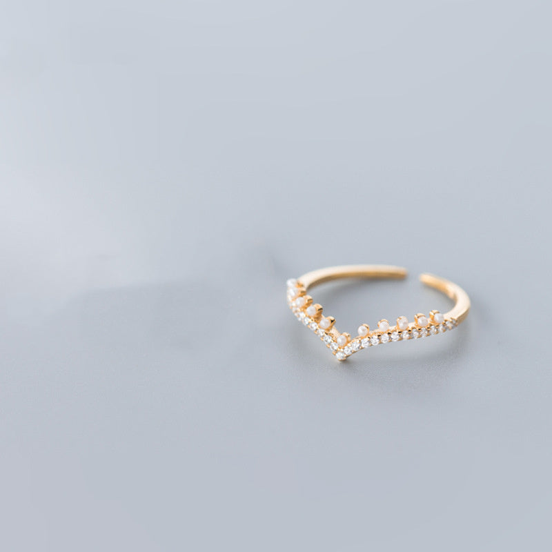 Sterling Silver V Shaped Ring with Diamond Accent for Women Elegant Simple Design 925 Jewelry Everyday Sparkle