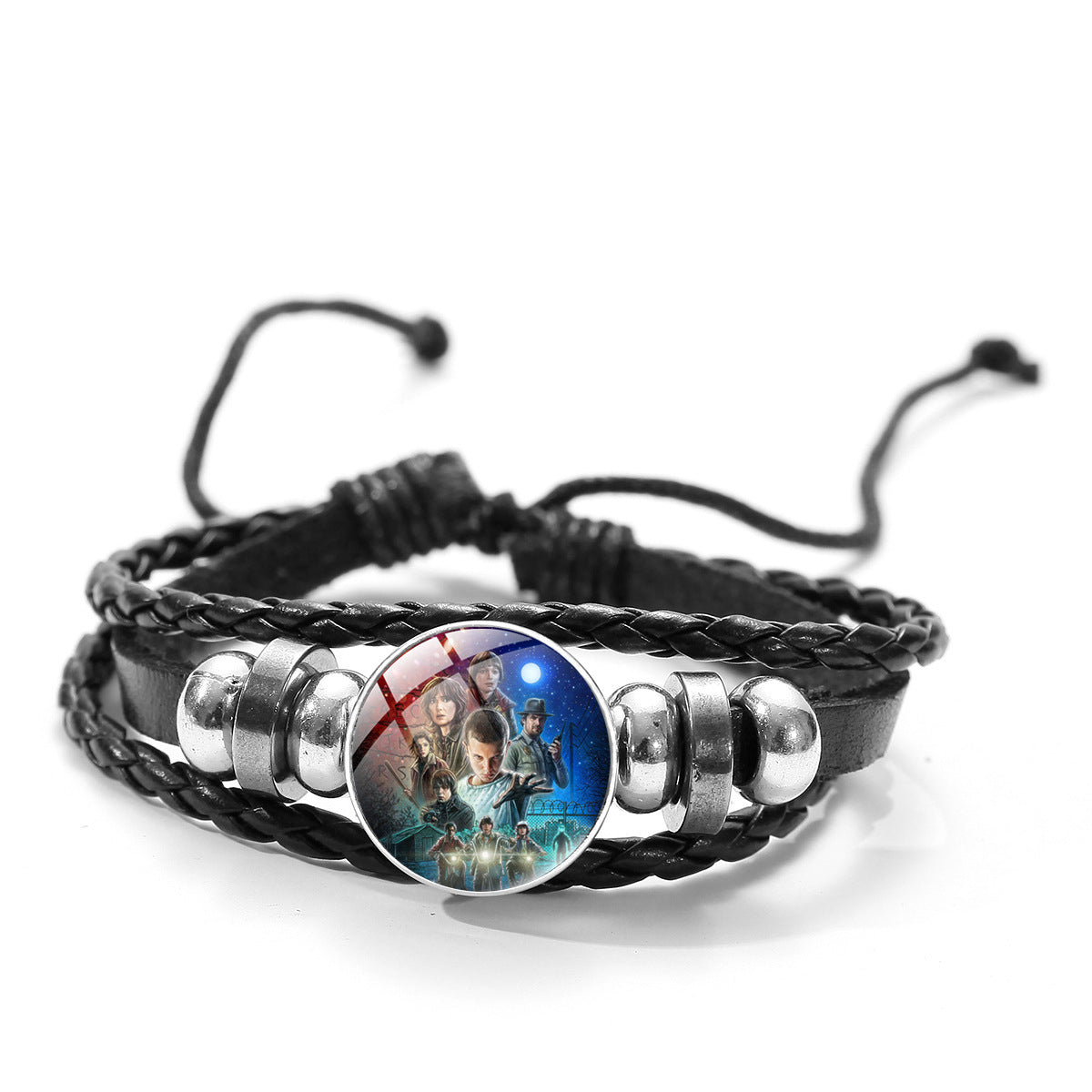 Unisex Woven Leather Bracelet Multilayer Alloy Gemstone Inlay Geometric Pattern Retro Style Gift Ready For Men Women