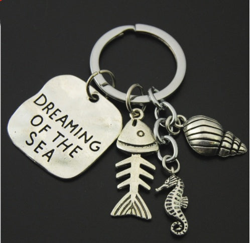 Geometric Skull Keychain Turquoise Accent Alloy Unisex