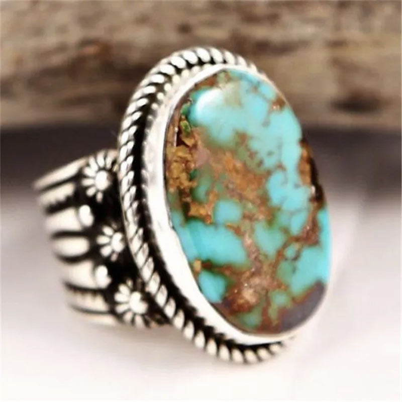 Turquoise Inlaid Metal Ring Green Electroplated Fashion Jewelry For Women Simple Stylish Inlay Design Gift Ready