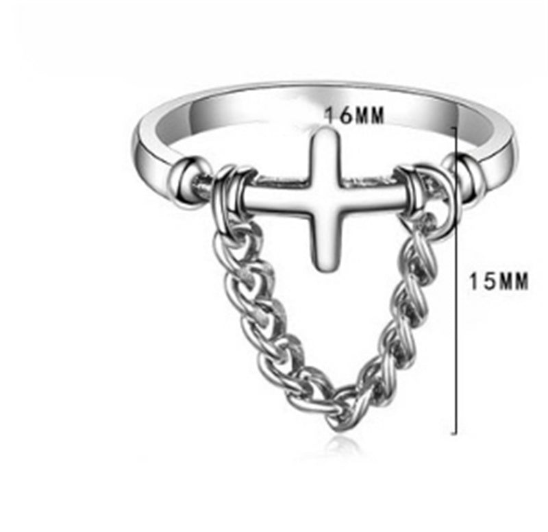 Punk Street Retro Cross Chain Ring Copper Electroplated Geometry Jewelry Thai Silver Style Vintage Silver Tone