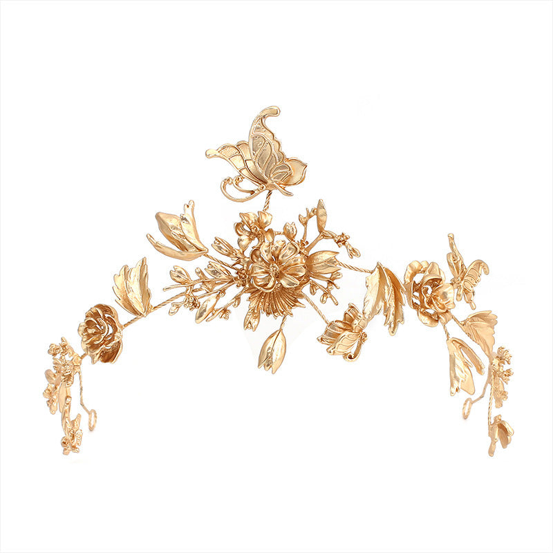 Womens Crown Headband Retro Hair Hoop Electroplated Alloy Gold Tone Bridal Wedding Prom Party Head Accessories