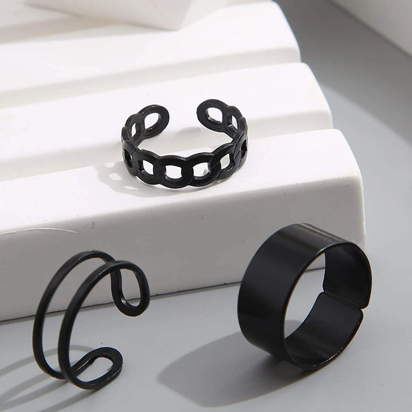 Couple Rings Set Geometrical Openwork Indexing Finger Circles Loops British Retro Style Joint Ring BakingPaint