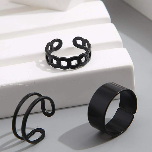 Couple Rings Set Geometrical Openwork Indexing Finger Circles Loops British Retro Style Joint Ring BakingPaint