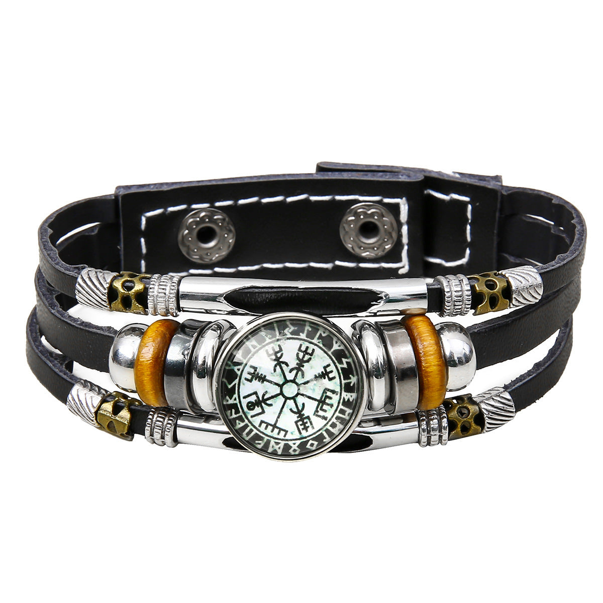 Mens Viking Compass Bracelet Multi Layered Leather Bracelet With Stainless Steel Titanium Steel Accents High Quality