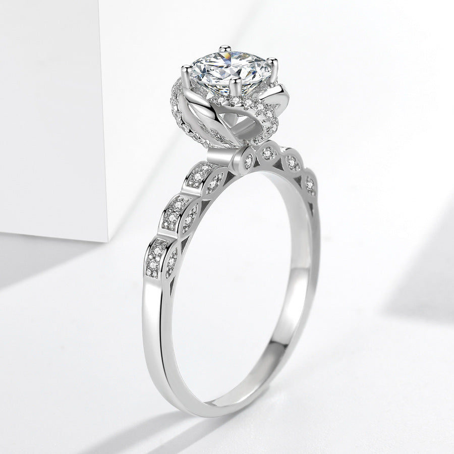 Womens 1 Carat Zircon Crown Ring White Gold Color Copper Finish Engagement Anniversary Wedding Band Elegant Sparkle