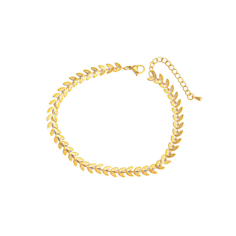 Wheat Leaf Anklet Stainless Steel Fashion Chain For Women Elegant Everyday Wear European And American Jewelry Timeless
