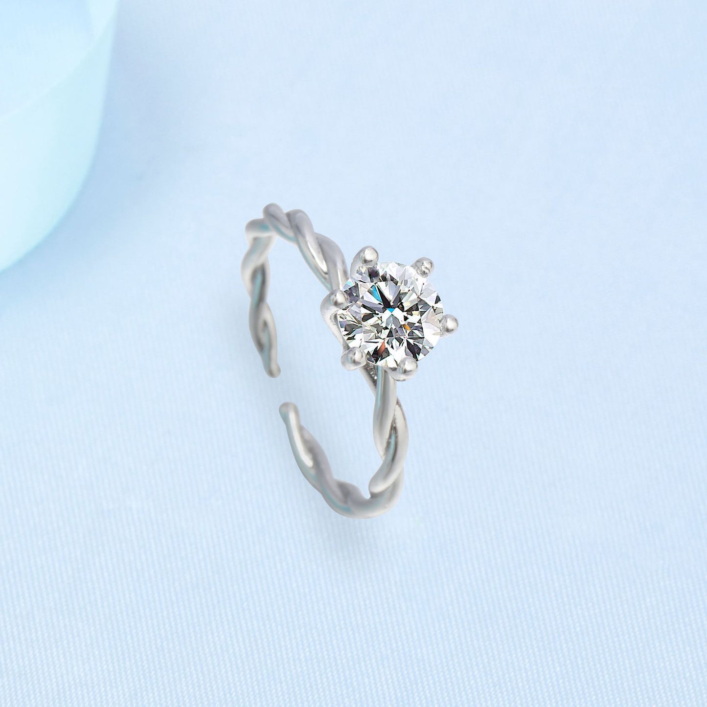 Womens Silver Ring With Diamond Studs Copper Twist Vine Inlay Design Electroplated Jewelry Gift For Her Elegant