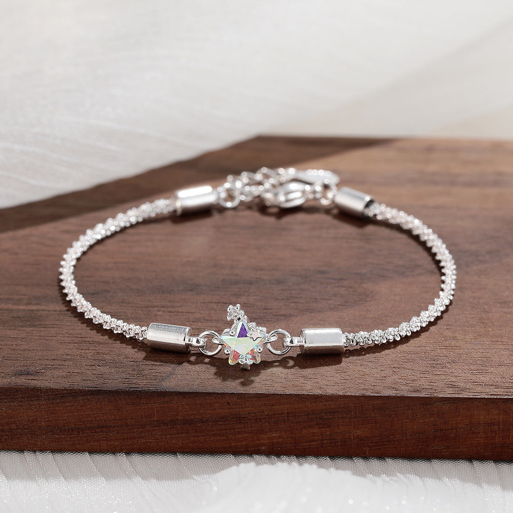 Women Moonstone Starry Pentagram Copper Bracelet With Zircon Star Celestial Design Silver Gift Elegant Jewelry