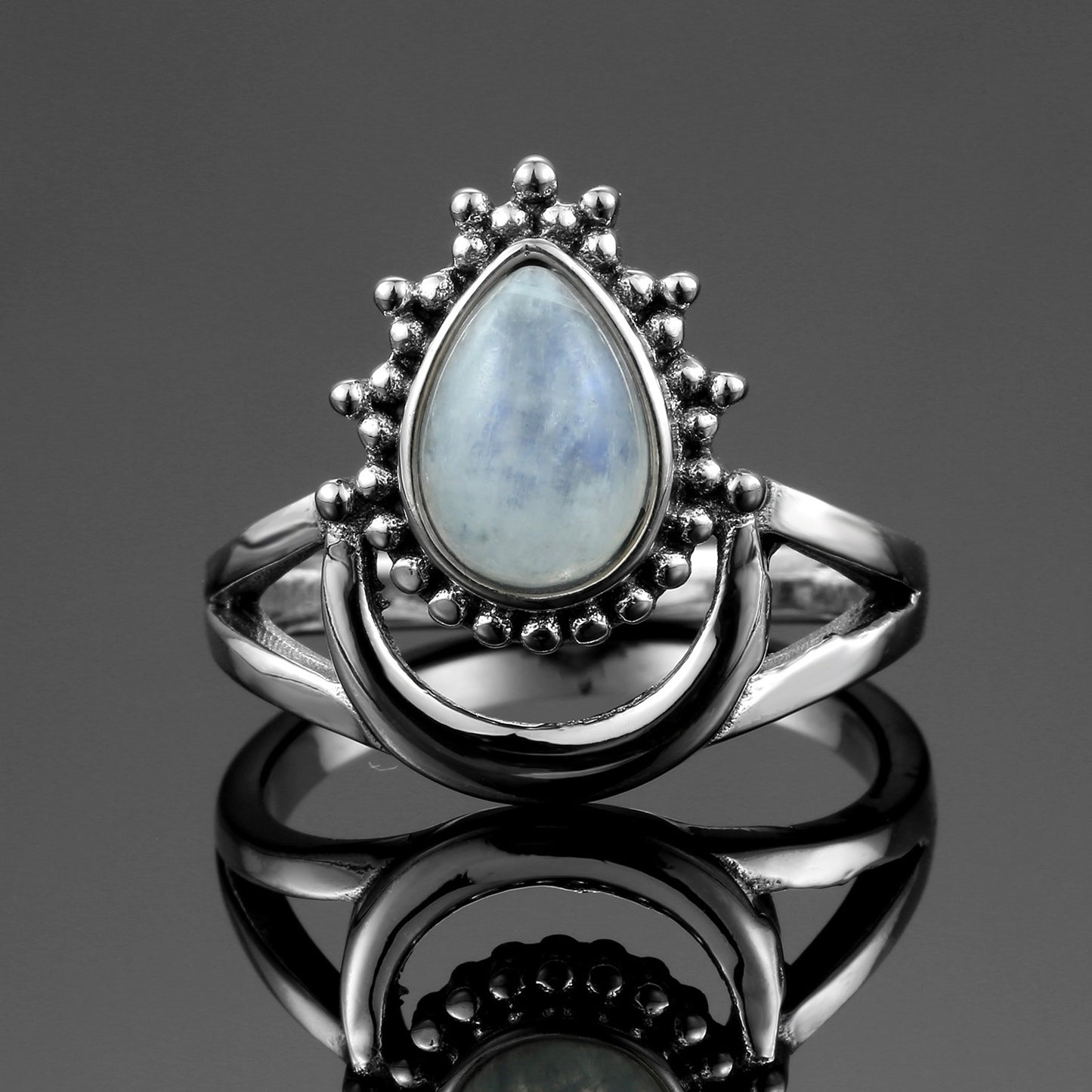 Moonstone Ring Vintage Wide Face Court Style Patterned Copper Electroplated Elegant Statement Jewelry Pure Glow