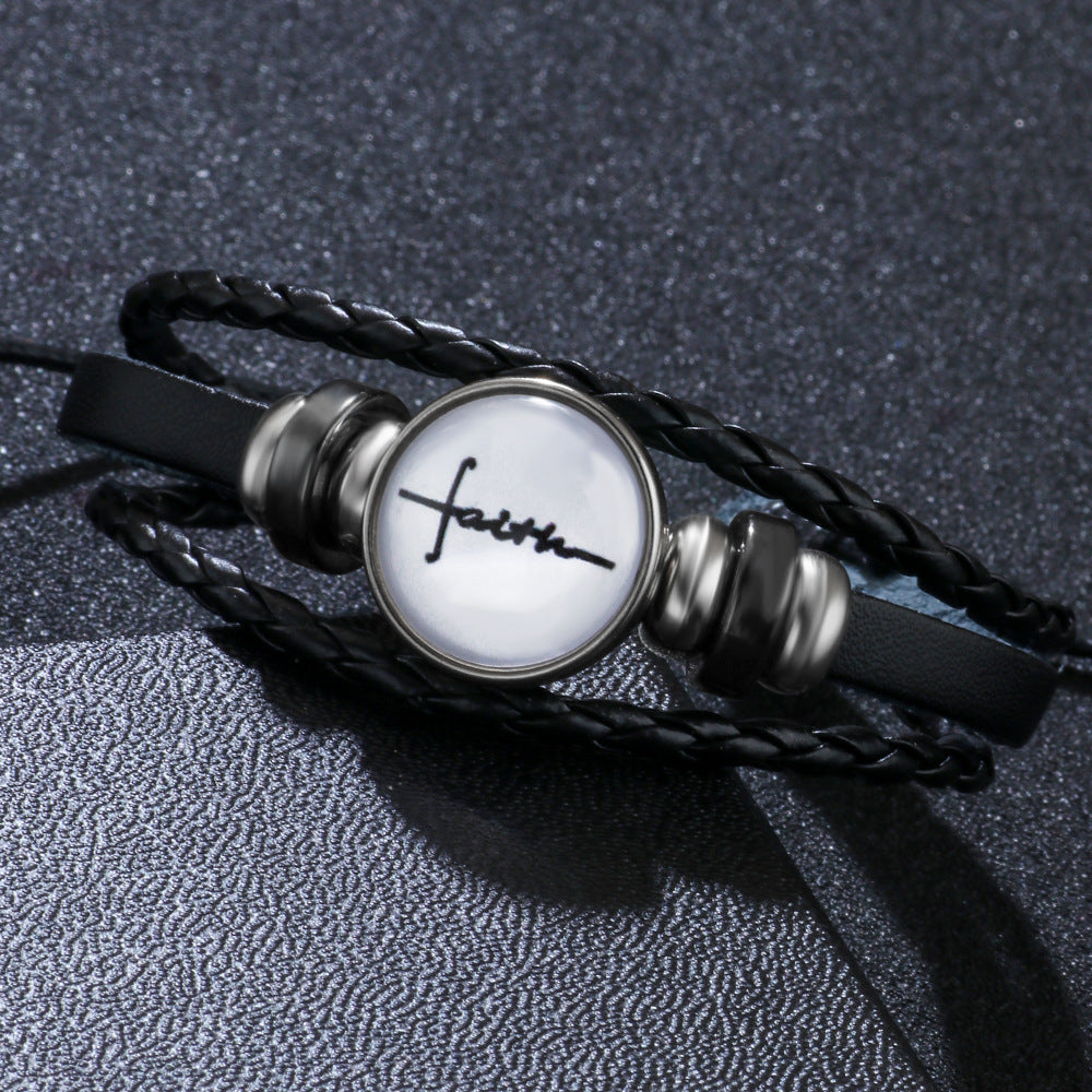 Unisex Woven Bracelet English Letter Buckle Material Material Fashion Jewelry English Leather Bracelet For Men