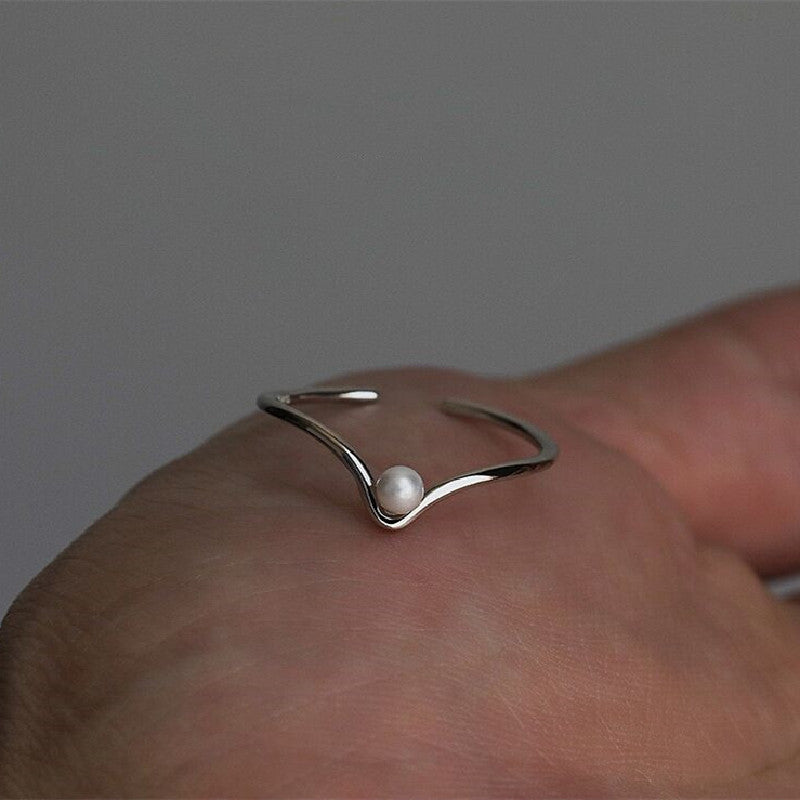 Womens Elegant Pearl Ring Adjustable Copper V Shaped Geometric Design Chic Jewelry For Women And Girls Timeless Style
