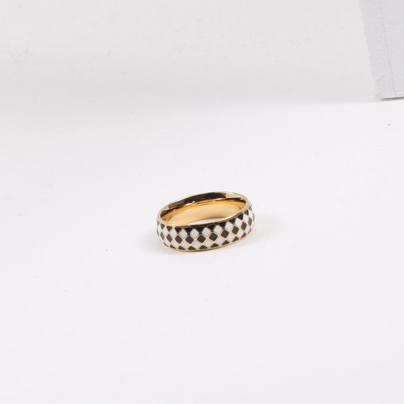 Womens Titanium Steel Ring Diamond Checkerboard Drip Design Geometric Fashion Jewelry Gifts For Everyday Style