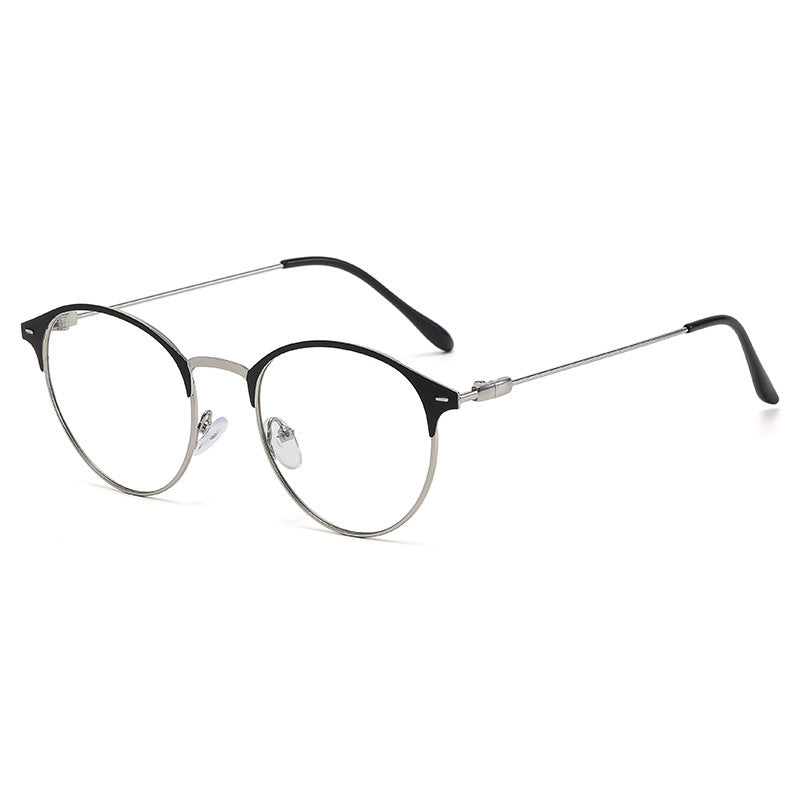 Retro Round Eyeglasses Metal Frame Full Frame Fashion Eyewear Classic Glasses For Square Faces Black Gold Silk