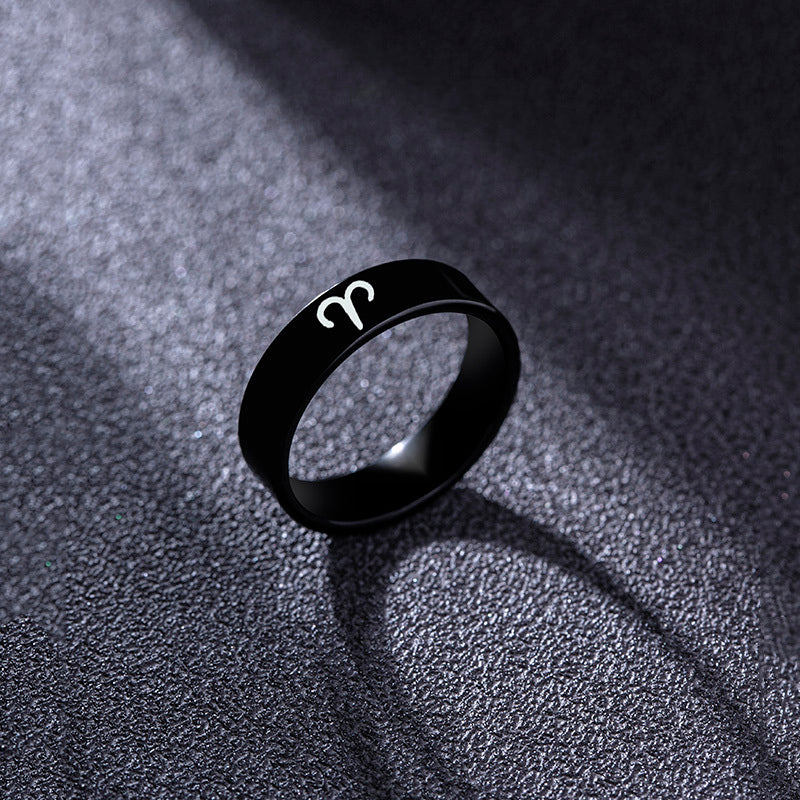 Black Stainless Steel Ring Zodiac Constellation Stars Geometric Shape PunkHipHop Fashion Ring ForMen AndWomen