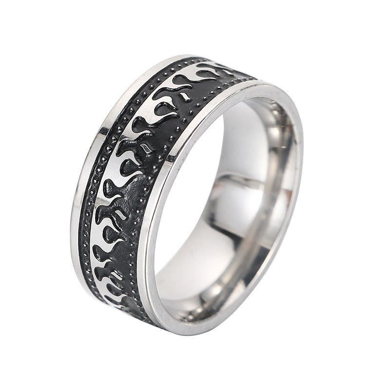 Mens Stainless Steel Ring Geometric Auspicious Patterns Retro Design Durable Daily Wear Party Jewelry Statement