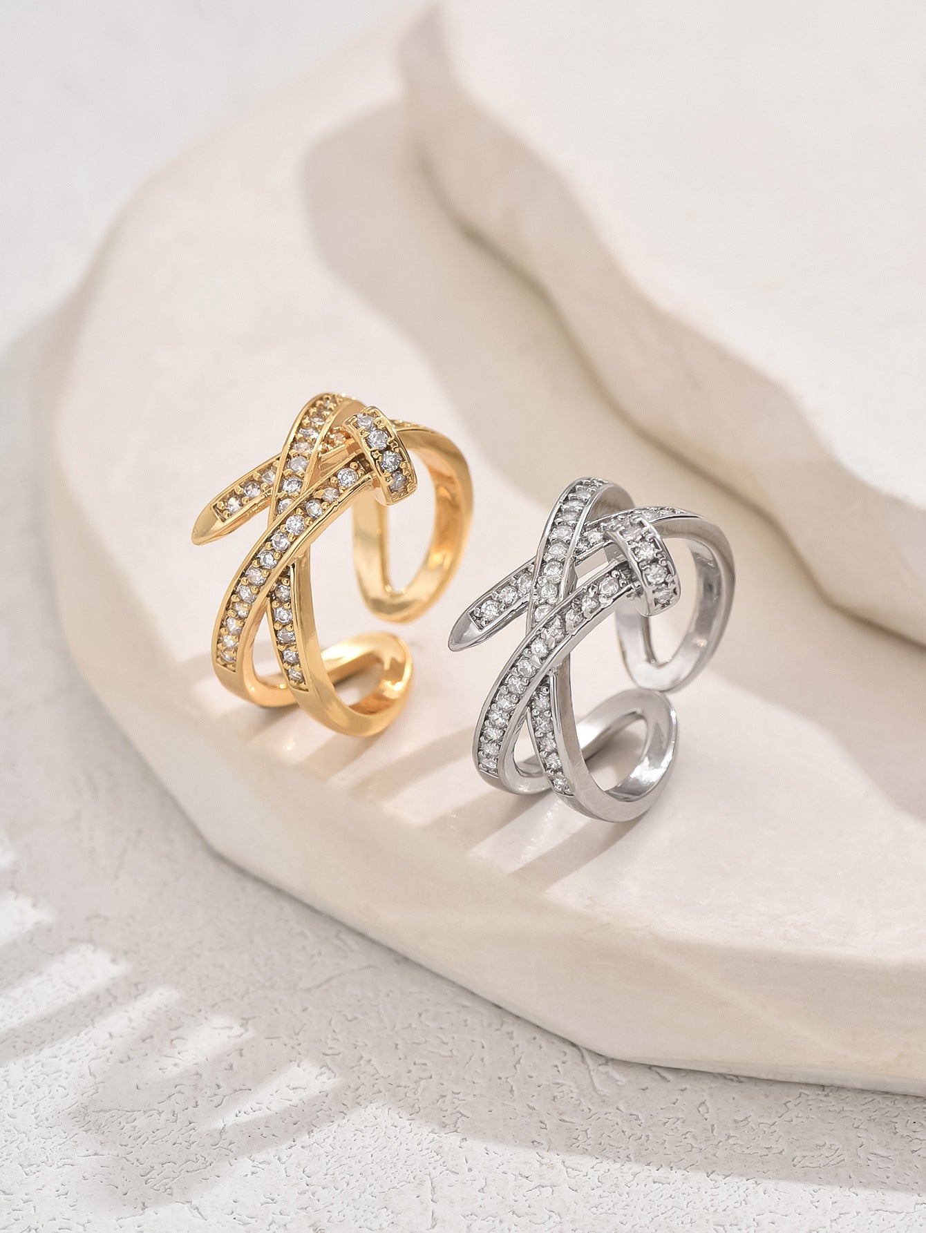 Womens Ring Water Drop Zircon Open Design Copper Plated Fashion Jewelry Elegant Statement Accessory Daily Wear