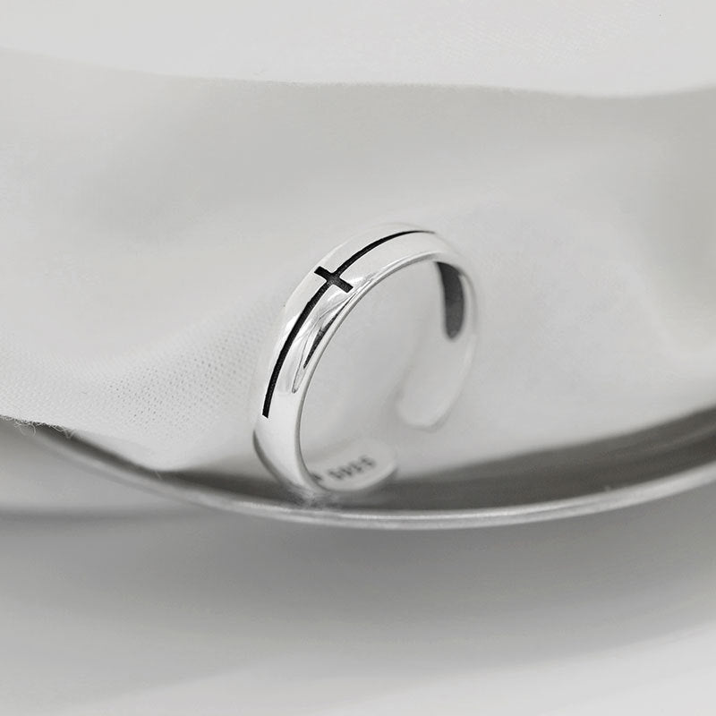 Sterling Silver Cross Ring Adjustable Unisex Band Ring Simple Fashion Jewelry For Women And Men Everyday Style