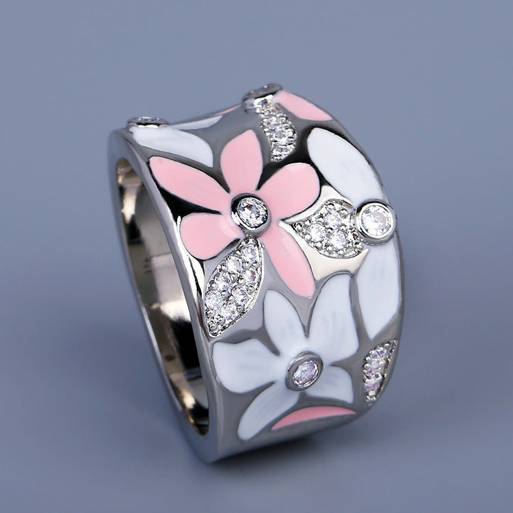 Flower Ring Gold Plated Brass Epoxy Gemstone Artificial Jewelry Elegant Design Durable Accessory Elegant Brass