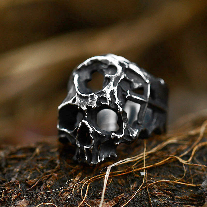 Mens Titanium Skull Ring Geometric Design Polished Durable Retro Hip Hop Fashion Jewelry Accessory Bold Symbol