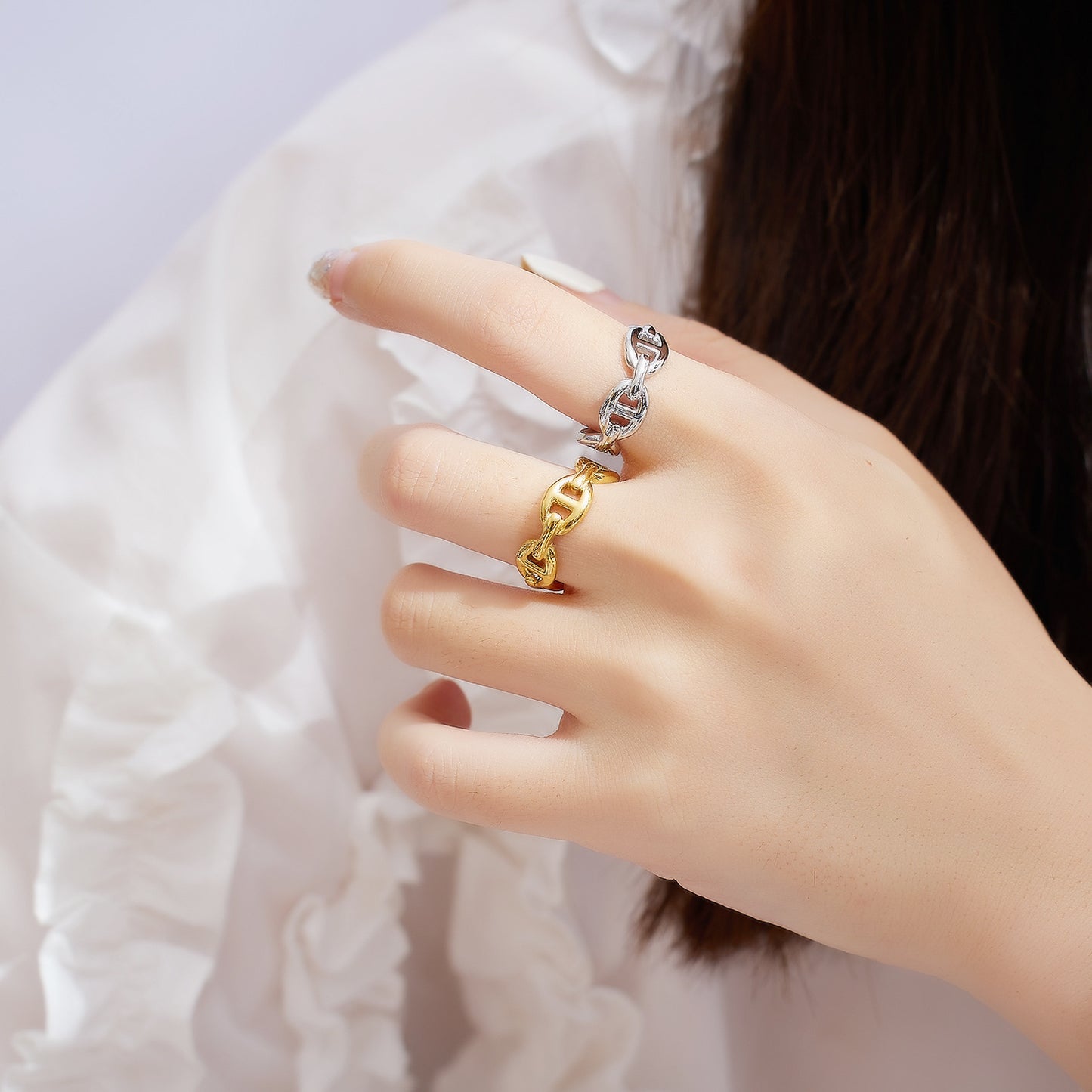 Unisex Titanium Steel Ring Geometric Pig Nose Design